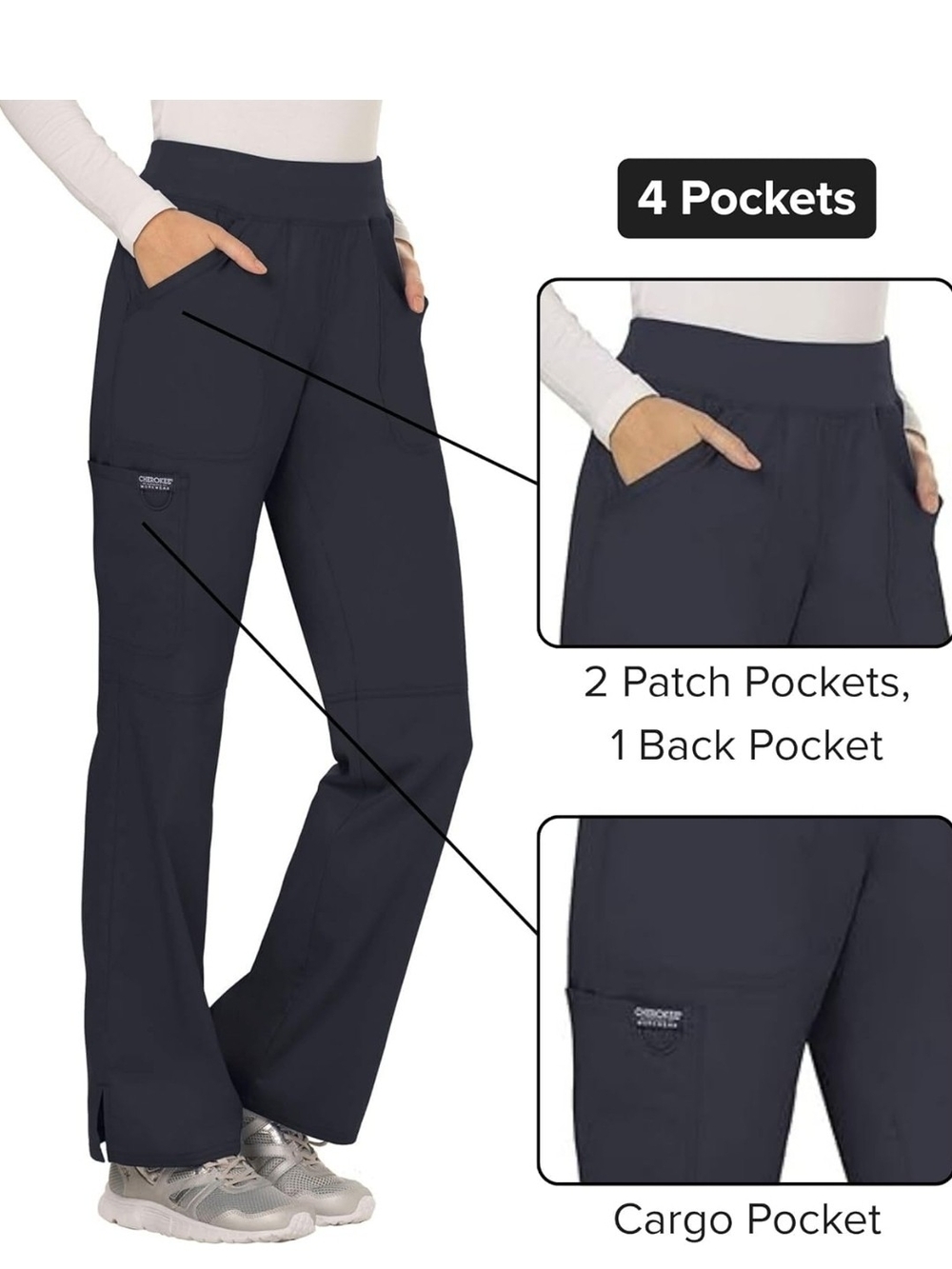 Closet Clearance! Cherokee Carribean Blue  Wide Leg Cargo Scrub Pants - Picture 9 of 12